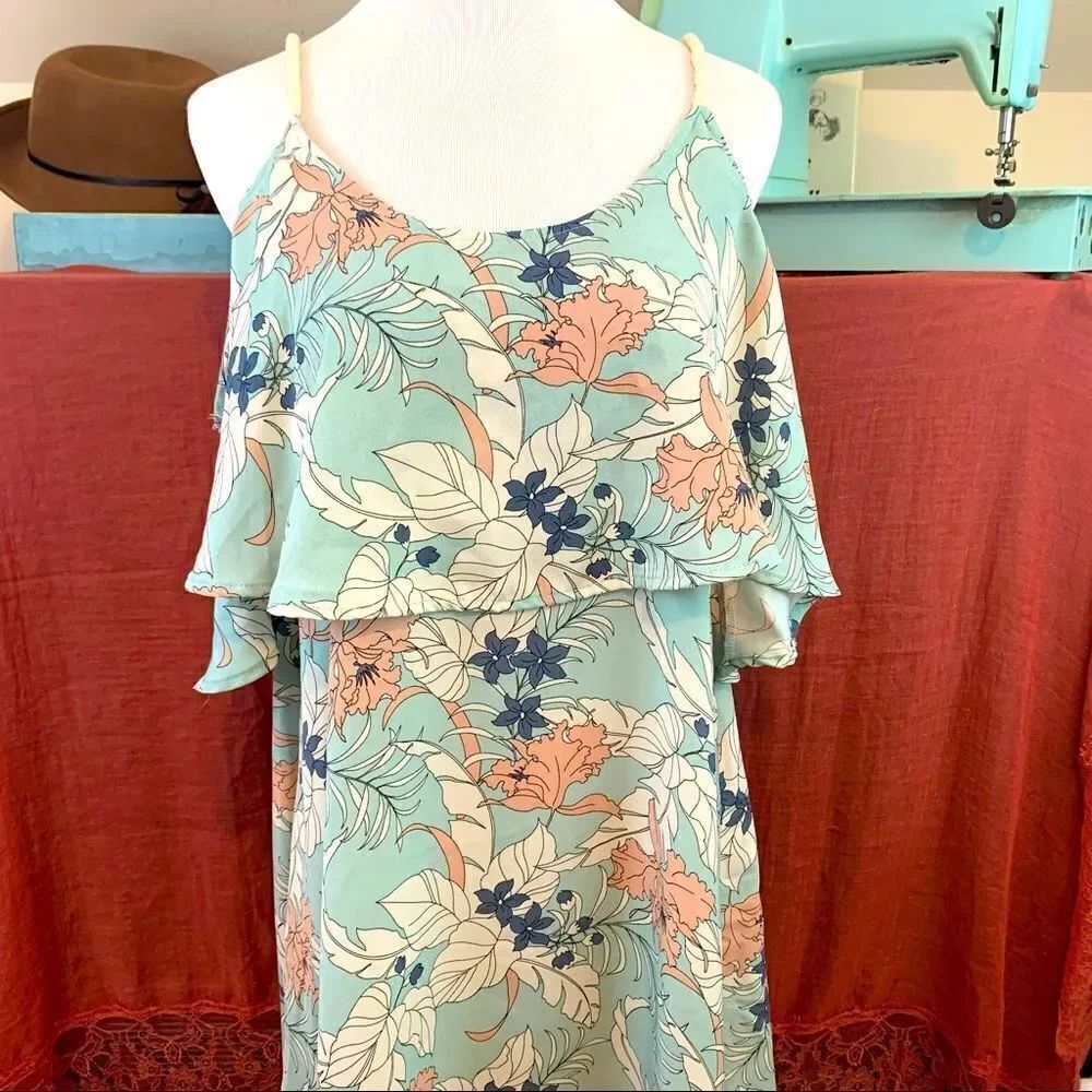 Audrey 3+1 floral flutter cold shoulder dress